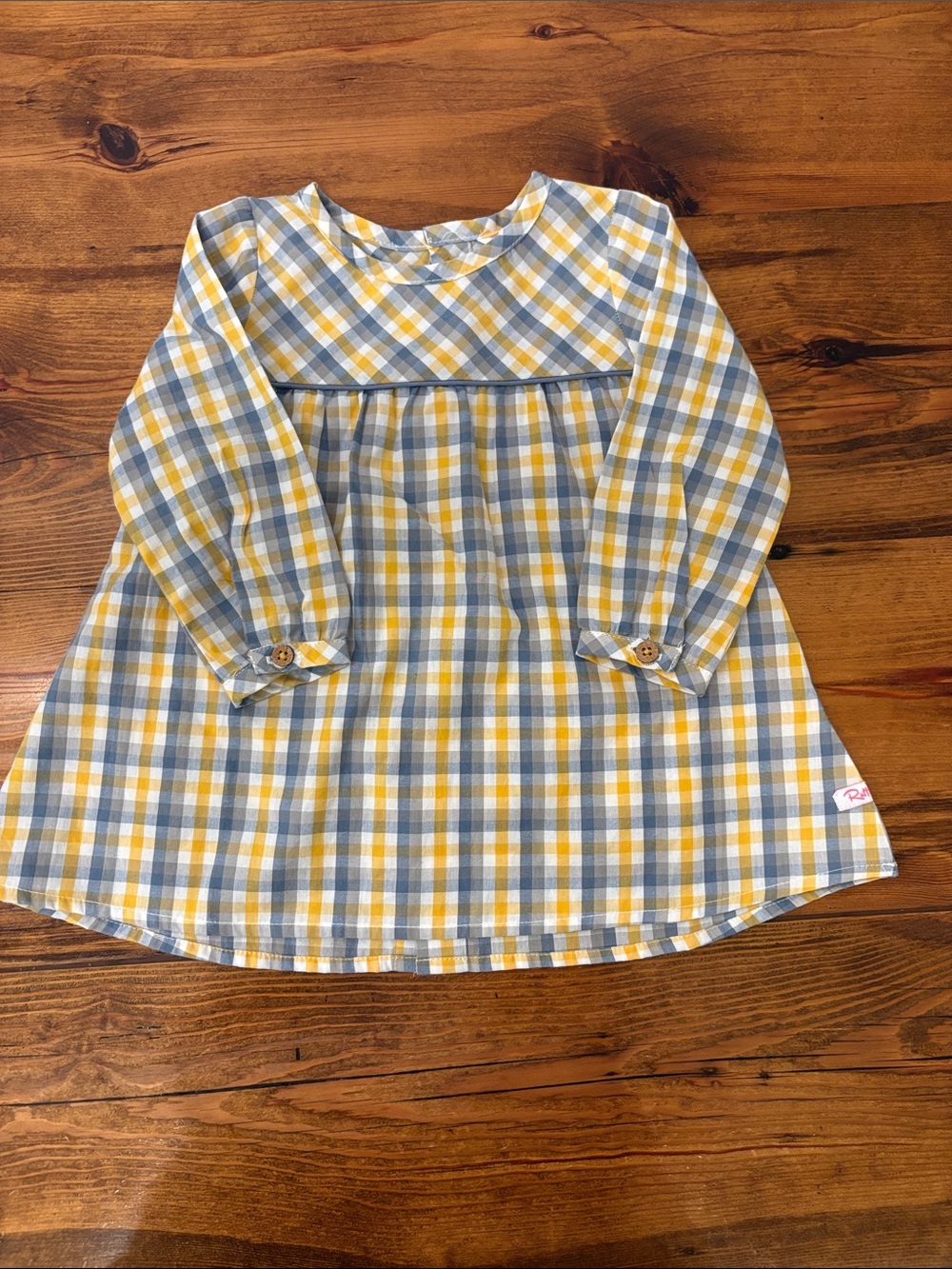 Ruffle Butts Yellow & Gray Plaid Long Sleeve Dress
